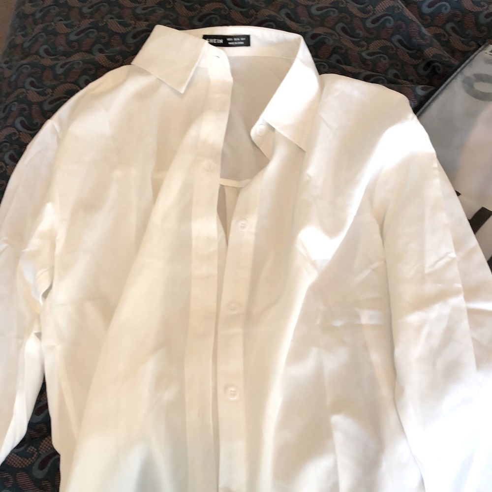 SHEIN ladies size small white Solid button front Drop shoulder shirt.